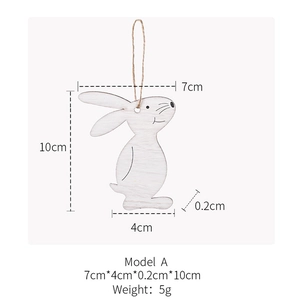 Detailed dimensions of wooden rabbit hanging ornament with natural finish and twine
