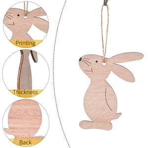 Easter wooden bunny pendant with hemp rope featuring printing and thickness details