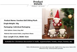 Dettaglio di gnomi di peluche 31x16cm in rosso, verde e grigio per decorazioni festive