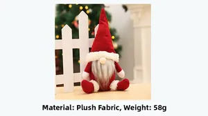 Dettaglio di uno gnomo natalizio in peluche rosso da 58g con barba bianca e cappello