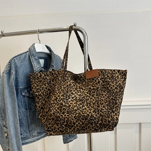 Women Large Capacity Leopard Print Canvas Tote Bag Vintage Casual Shoulder Bag With Magnetic Buckle For Daily Travel