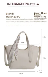Tableau de dimensions détaillé pour sac seau en cuir PU crème avec foulard en soie