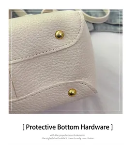 Détail du fond de sac en cuir blanc avec clous de protection en métal doré