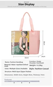 Pink waterproof nylon tote bag dimensions 32x30x14cm with COSMOPOLITAN magazine scale