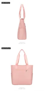 Pink nylon tote bag featuring a practical back zipper pocket and open side compartments