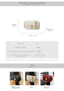 Detailed dimension chart for the quilted chain crossbody bag with size and weight info