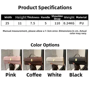 Detailed sizing guide showing dimensions and specifications for the PU leather handbag