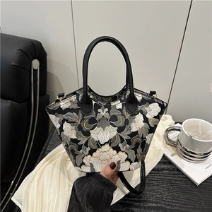 Vintage Floral Embroidered Crossbody Bag For Women Elegant Handbag With PU Leather Handle Daily Shoulder Bucket Bag