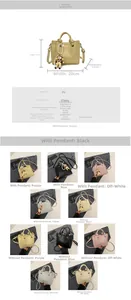 Detailed size chart and multi-color specifications for PU leather crossbody bucket bag