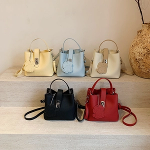 Sac Seau Femme Cuir PU Grain Litchi Sac Main Tote Minimaliste Avec Fermoir Rotatif Et Bijou Sac Chien Sac Bandoulière