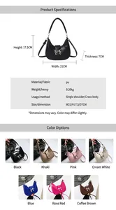 Tableau des tailles détaillé et spécifications de ce sac en croissant à nœud chic