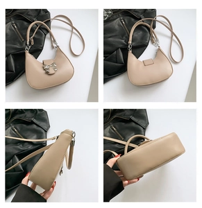 Vues détaillées du sac demi-lune abricot avec décoration de nœud en métal argenté