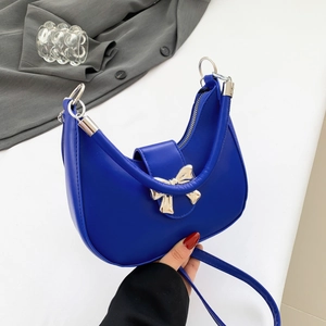 Sac Bandouliere Demi Lune Mode Femme Cuir PU Noeud Metallique Sac Porté Epaule Main Doux Style Polyvalent