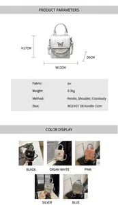 Tableau des tailles et options multicolores pour le mini sac en PU avec chaîne perle