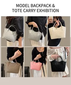 Collage de sacs cabas tressés élégants en cinq couleurs portés à la main ou en bandoulière