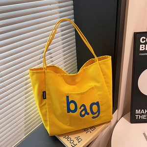 Women Large Capacity Canvas Tote Bag Letter Printed Fashion Casual Shoulder Bag For Shopping Beach Summer Minimalist Urban Style Handbag