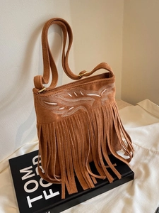 Sac Seau à Franges Bohème Femme Vintage Daim Broderie Sac Bandoulière Style Ethnique Sac à Main Décontracté