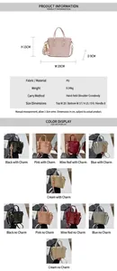 Size chart for women's PU leather bucket bag detailing dimensions and weight in cm