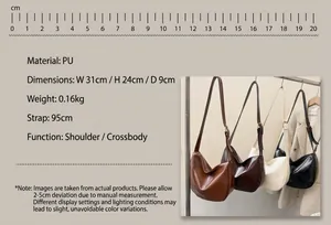 Dimensioni dettagliate per la borsa a mezzaluna in pelle PU in quattro colori classici