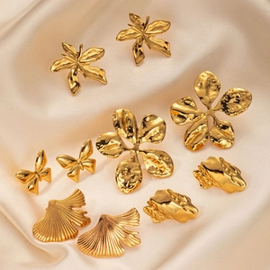 Fashion Flower Butterfly Ginkgo Leaf Stud Earrings For Women Stainless Steel Oversized Elegant Jewelry For Vacation Party