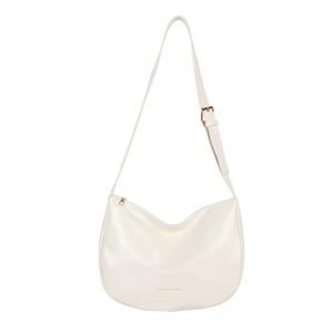 Borsa a tracolla a mezzaluna bianco crema minimalista con cinturino regolabile dorato