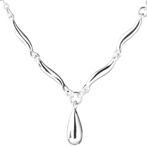 Elegant S925 sterling silver curved necklace featuring a sleek teardrop pendant design