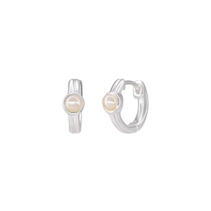 Minimalist S925 sterling silver hoop earrings with round white pearl charm accent