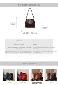 Detailed specs of the vintage brown hobo bag showing 0.64kg weight and 32cm width