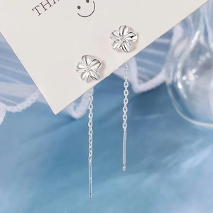 Gardenia flower long tassel threader earrings in S925 sterling silver style