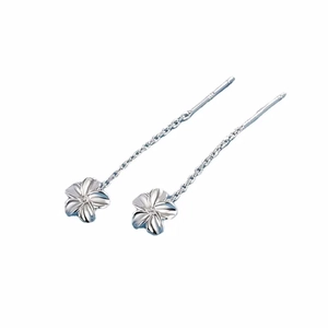 Elegant silver gardenia flower threader earrings with delicate crystals for women