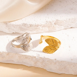 Anelli regolabili in acciaio inossidabile con design a foglia in oro e argento