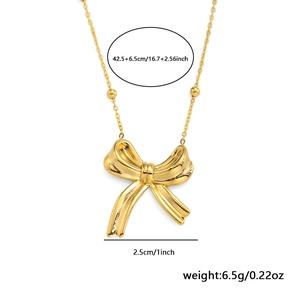 Detailed specs of the gold bow pendant necklace with chain length and pendant size dimensions