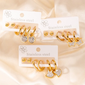 Boucles D'oreilles En Acier Inoxydable Plaqué Or Cœur Étoile Papillon Créoles Puces Zircone Bijoux Minimalistes