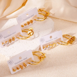 Lot de boucles d'oreilles en acier inoxydable doré avec charms étoile cœur sur pierre