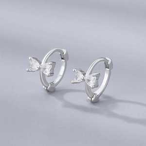 Bowknot Zircon Huggie Earrings Copper Silver Plated Elegant Minimalist Jewelry For Women Fashion Daily Wear
