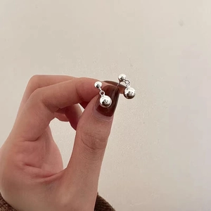 Minimalist Silver Plated Copper Ball Drop Earrings For Women Simple Versatile High Polish Sphere Dangle Earrings