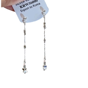 Elegant long silver 925 tassel earrings with minimalist chain and small gemstone drops