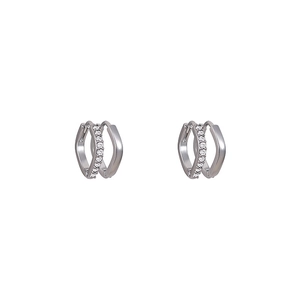 Elegant silver square hoop earrings with intertwined smooth metal and shimmering zircon pavé