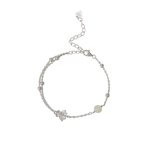 S925 silver butterfly bracelet with green jade bead and adjustable chain for women