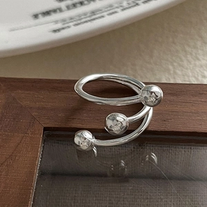 Silver triple band wrap ring with sphere accents and adjustable minimalist open design