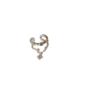 Minimalist double-layer silver star cuff earrings with zircon tassel and star pendant