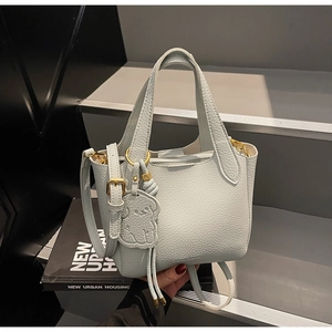 Women Bucket Bag Lychee Texture PU Leather Large Capacity Handbag With Puppy Charm Retro Shoulder Crossbody Bag