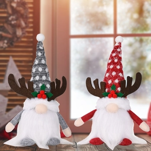 Christmas reindeer gnomes with glowing LED lights and elk antlers for holiday home decor