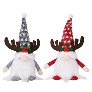 Light-up Christmas gnomes set with reindeer antlers and festive clover decorations