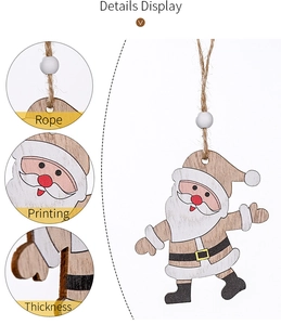 Close-up of wooden Santa pendant details showing printing quality and thickness