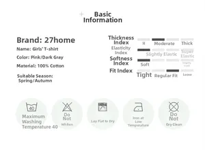 Detailed size chart and material specs for 100% cotton girls long sleeve shirts