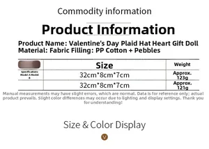 Spécifications détaillées de taille pour gnome en peluche à carreaux rouges et noirs