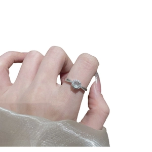 Elegant cat eye stone ring with halo zircon setting in S925 silver for women