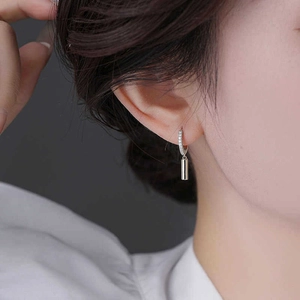 Geometric Cylindrical Drop Earrings Zircon Inlaid Copper French Style Minimalist Jewelry For Women