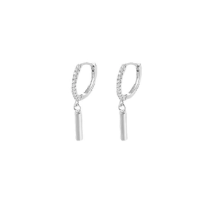 Minimalist S925 sterling silver geometric cylinder earrings with sparkling zircon inlay